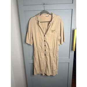Faherty Brand Womens Tan Khaki‎ Short Sleeve Button Front Utility Romper Size L